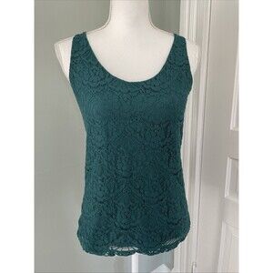 Ann Taylor Loft Blue Green teal Floral Lace Tank Top Shirt Size XS